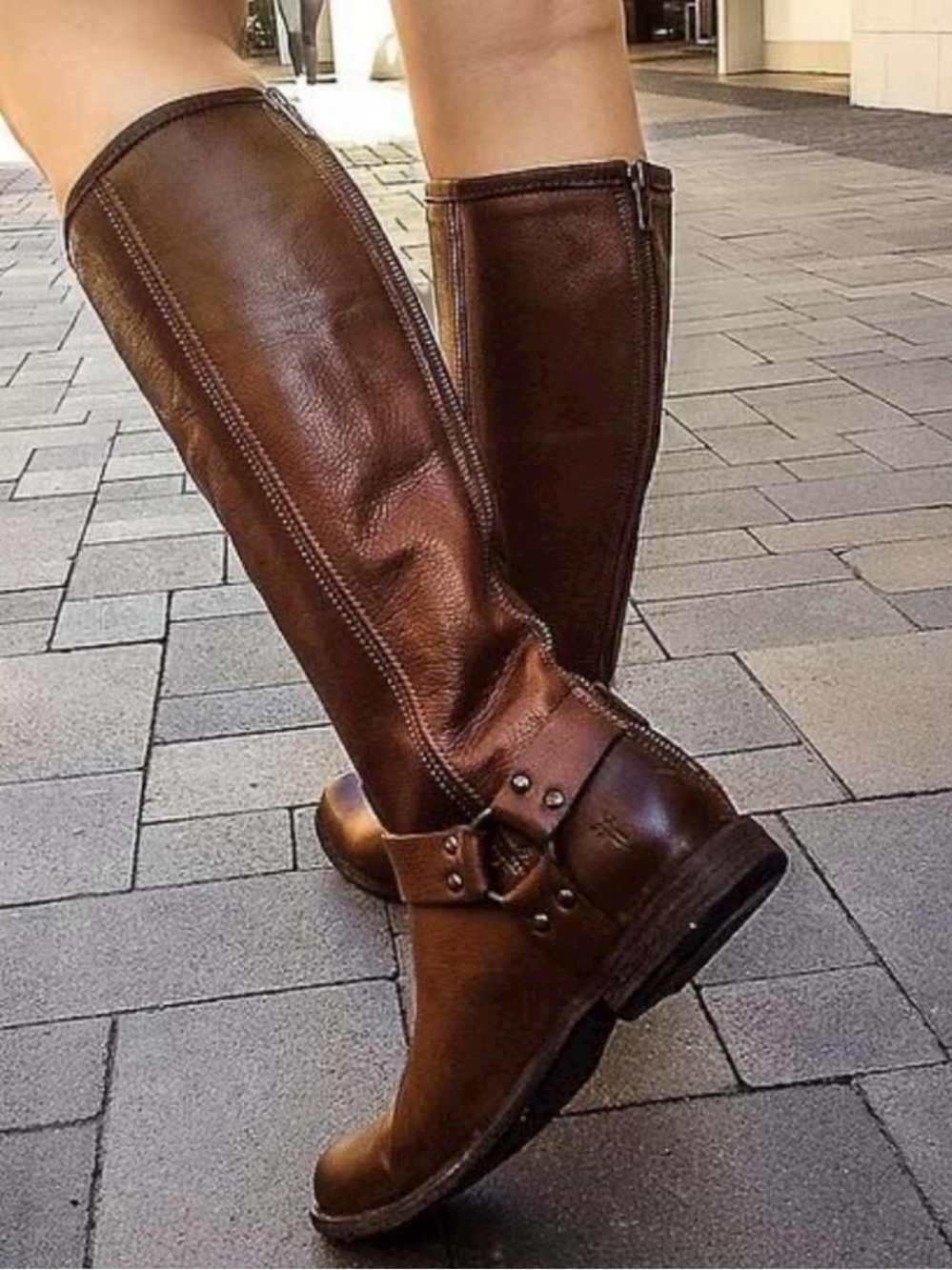 Frye Phillip Harness Knee-High Leather Boots Extended Calf